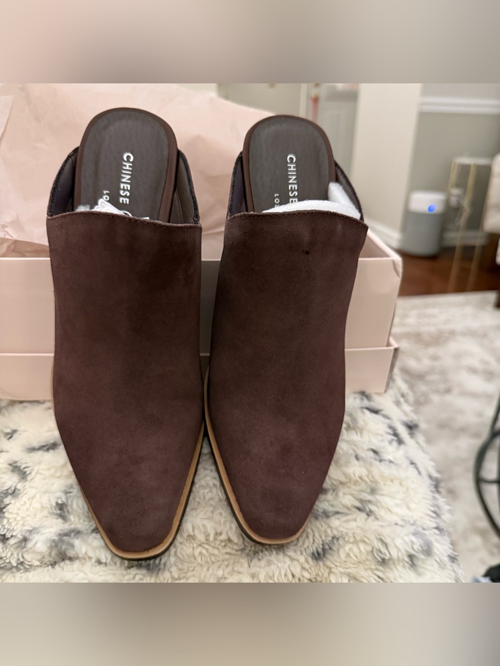 NEW Chinese Laundry Crinkle Brown Suede Mule Booties Size 8.5